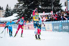 11.12.2021, Davos, Switzerland (SUI): Richard Jouve (FRA), Sergey Ustiugov (RUS), Johannes Klaebo (NOR), (l-r)  - FIS world cup cross-country, individual sprint, Davos (SUI). www.nordicfocus.com. © Modica/NordicFocus. Every downloaded picture is fee-liable.
