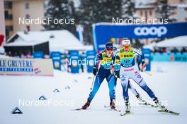 11.12.2021, Davos, Switzerland (SUI): Laurien Van Der Graaff (SUI), Patricija Eiduka (LAT), Anna Dyvik (SWE), (l-r)  - FIS world cup cross-country, individual sprint, Davos (SUI). www.nordicfocus.com. © Modica/NordicFocus. Every downloaded picture is fee-liable.