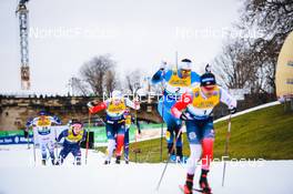 18.12.2021, Dresden, Germany (GER): Johan Haeggstroem (SWE), James Clinton Schoonmaker (USA), Even Northug (NOR), Richard Jouve (FRA), (l-r) - FIS world cup cross-country, individual sprint, Dresden (GER). www.nordicfocus.com. © Tumashov/NordicFocus. Every downloaded picture is fee-liable.