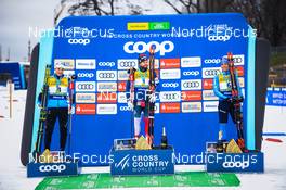 18.12.2021, Dresden, Germany (GER): Lucas Chanavat (FRA), Haavard Solaas Taugboel (NOR), Federico Pellegrino (ITA), (l-r) - FIS world cup cross-country, individual sprint, Dresden (GER). www.nordicfocus.com. © Tumashov/NordicFocus. Every downloaded picture is fee-liable.