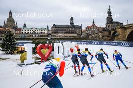 18.12.2021, Dresden, Germany (GER): Finn Haagen Krogh (NOR), Graham Ritchie (CAN), Ludek Seller (CZE), Ondrej Cerny (CZE), Jovian Hediger (SUI), (l-r) - FIS world cup cross-country, individual sprint, Dresden (GER). www.nordicfocus.com. © Tumashov/NordicFocus. Every downloaded picture is fee-liable.