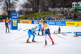 18.12.2021, Dresden, Germany (GER): James Clinton Schoonmaker (USA), Federico Pellegrino (ITA), Richard Jouve (FRA), Haavard Solaas Taugboel (NOR), (l-r) - FIS world cup cross-country, individual sprint, Dresden (GER). www.nordicfocus.com. © Tumashov/NordicFocus. Every downloaded picture is fee-liable.