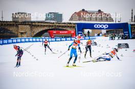 18.12.2021, Dresden, Germany (GER): Jessie Diggins (USA), Lena Quintin (FRA), Moa Lundgren (SWE), Coletta Rydzek (GER), (l-r) - FIS world cup cross-country, individual sprint, Dresden (GER). www.nordicfocus.com. © Tumashov/NordicFocus. Every downloaded picture is fee-liable.