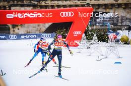 18.12.2021, Dresden, Germany (GER): Magni Smedaas (NOR), Laurien Van Der Graaff (SUI), (l-r) - FIS world cup cross-country, individual sprint, Dresden (GER). www.nordicfocus.com. © Tumashov/NordicFocus. Every downloaded picture is fee-liable.