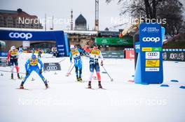 18.12.2021, Dresden, Germany (GER): Even Northug (NOR), Federico Pellegrino (ITA), Lucas Chanavat (FRA), Haavard Solaas Taugboel (NOR), (l-r) - FIS world cup cross-country, individual sprint, Dresden (GER). www.nordicfocus.com. © Tumashov/NordicFocus. Every downloaded picture is fee-liable.