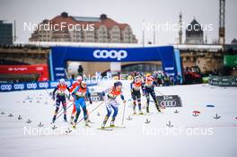 18.12.2021, Dresden, Germany (GER): Jessie Diggins (USA), Lena Quintin (FRA), Moa Lundgren (SWE), (l-r) - FIS world cup cross-country, individual sprint, Dresden (GER). www.nordicfocus.com. © Tumashov/NordicFocus. Every downloaded picture is fee-liable.