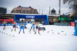 18.12.2021, Dresden, Germany (GER): Sindre Bjoernestad Skar (NOR), Even Northug (NOR), Federico Pellegrino (ITA), Lucas Chanavat (FRA), Haavard Solaas Taugboel (NOR), (l-r) - FIS world cup cross-country, individual sprint, Dresden (GER). www.nordicfocus.com. © Tumashov/NordicFocus. Every downloaded picture is fee-liable.