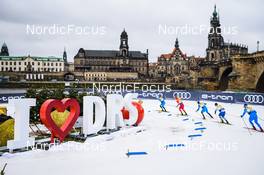 18.12.2021, Dresden, Germany (GER): Lucas Chanavat (FRA), Gleb Retivykh (RUS), Renaud Jay (FRA), Lauri Vuorinen (FIN), Michael Hellweger (ITA), (l-r) - FIS world cup cross-country, individual sprint, Dresden (GER). www.nordicfocus.com. © Tumashov/NordicFocus. Every downloaded picture is fee-liable.