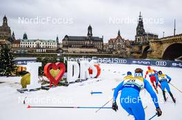 18.12.2021, Dresden, Germany (GER): Michael Hellweger (ITA), Gleb Retivykh (RUS), Renaud Jay (FRA), (l-r) - FIS world cup cross-country, individual sprint, Dresden (GER). www.nordicfocus.com. © Tumashov/NordicFocus. Every downloaded picture is fee-liable.