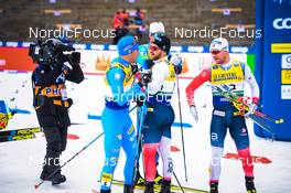 18.12.2021, Dresden, Germany (GER): Federico Pellegrino (ITA), Haavard Solaas Taugboel (NOR), Sindre Bjoernestad Skar (NOR), (l-r) - FIS world cup cross-country, individual sprint, Dresden (GER). www.nordicfocus.com. © Tumashov/NordicFocus. Every downloaded picture is fee-liable.