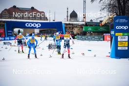 18.12.2021, Dresden, Germany (GER): Even Northug (NOR), Federico Pellegrino (ITA), Lucas Chanavat (FRA), Haavard Solaas Taugboel (NOR), (l-r) - FIS world cup cross-country, individual sprint, Dresden (GER). www.nordicfocus.com. © Tumashov/NordicFocus. Every downloaded picture is fee-liable.