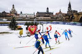 18.12.2021, Dresden, Germany (GER): Alexandra Danner (GER), Julia Kern (USA), Lea Fischer (SUI), Julie Myhre (NOR), Greta Laurent (ITA), Maja Dahlqvist (SWE), (l-r) - FIS world cup cross-country, individual sprint, Dresden (GER). www.nordicfocus.com. © Tumashov/NordicFocus. Every downloaded picture is fee-liable.