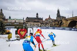 18.12.2021, Dresden, Germany (GER): Renaud Jay (FRA), Gleb Retivykh (RUS), Lucas Chanavat (FRA), (l-r) - FIS world cup cross-country, individual sprint, Dresden (GER). www.nordicfocus.com. © Tumashov/NordicFocus. Every downloaded picture is fee-liable.
