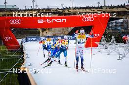 18.12.2021, Dresden, Germany (GER): Thomas Helland Larsen (NOR), Juuso Haarala (FIN), Federico Pellegrino (ITA), Vili Crv (SLO), Andrew Young (GBR), Marcus Grate (SWE), (l-r) - FIS world cup cross-country, individual sprint, Dresden (GER). www.nordicfocus.com. © Tumashov/NordicFocus. Every downloaded picture is fee-liable.