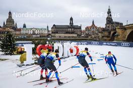 18.12.2021, Dresden, Germany (GER): Graham Ritchie (CAN), Ludek Seller (CZE), Ondrej Cerny (CZE), Jovian Hediger (SUI), (l-r) - FIS world cup cross-country, individual sprint, Dresden (GER). www.nordicfocus.com. © Tumashov/NordicFocus. Every downloaded picture is fee-liable.