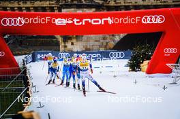 18.12.2021, Dresden, Germany (GER): Thomas Helland Larsen (NOR), Juuso Haarala (FIN), Federico Pellegrino (ITA), Vili Crv (SLO), Marcus Grate (SWE), (l-r) - FIS world cup cross-country, individual sprint, Dresden (GER). www.nordicfocus.com. © Tumashov/NordicFocus. Every downloaded picture is fee-liable.