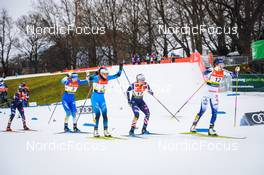 18.12.2021, Dresden, Germany (GER): Hannah Halvorsen (USA), Eva Urevc (SLO), Lena Quintin (FRA), Jessie Diggins (USA), Moa Lundgren (SWE), (l-r) - FIS world cup cross-country, individual sprint, Dresden (GER). www.nordicfocus.com. © Tumashov/NordicFocus. Every downloaded picture is fee-liable.