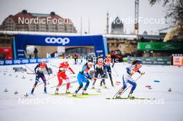 18.12.2021, Dresden, Germany (GER): Jessie Diggins (USA), Monika Skinder (POL), Lena Quintin (FRA), Moa Lundgren (SWE), (l-r) - FIS world cup cross-country, individual sprint, Dresden (GER). www.nordicfocus.com. © Tumashov/NordicFocus. Every downloaded picture is fee-liable.