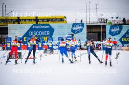18.12.2021, Dresden, Germany (GER): Lisa Unterweger (AUT), Laura Gimmler (GER), Eva Urevc (SLO), Jasmi Joensuu (FIN), Victoria Carl (GER), Mathilde Myhrvold (NOR), (l-r) - FIS world cup cross-country, individual sprint, Dresden (GER). www.nordicfocus.com. © Tumashov/NordicFocus. Every downloaded picture is fee-liable.