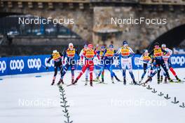 19.12.2021, Dresden, Germany (GER): Hailey Swirbul (USA-II), Hristina Matsokina (RUS), Lea Fischer (SUI), Jenny Solin (SWE-II), Anne Winkler (GER), (l-r) - FIS world cup cross-country, team sprint, Dresden (GER). www.nordicfocus.com. © Tumashov/NordicFocus. Every downloaded picture is fee-liable.