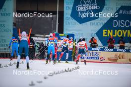 19.12.2021, Dresden, Germany (GER): Lucas Chanavat (FRA), Even Northug (NOR-II), Federico Pellegrino (ITA), (l-r) - FIS world cup cross-country, team sprint, Dresden (GER). www.nordicfocus.com. © Tumashov/NordicFocus. Every downloaded picture is fee-liable.