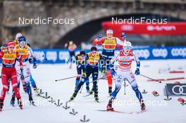 19.12.2021, Dresden, Germany (GER): Jenny Solin (SWE-II), Anne Winkler (GER), Kristine Stavaas Skistad (NOR), Jonna Sundling (SWE), (l-r) - FIS world cup cross-country, team sprint, Dresden (GER). www.nordicfocus.com. © Tumashov/NordicFocus. Every downloaded picture is fee-liable.