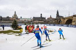 19.12.2021, Dresden, Germany (GER): Valerio Grond (SUI), Oskar Svensson (SWE-II), Lucas Chanavat (FRA), (l-r) - FIS world cup cross-country, team sprint, Dresden (GER). www.nordicfocus.com. © Tumashov/NordicFocus. Every downloaded picture is fee-liable.