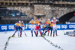 19.12.2021, Dresden, Germany (GER): Jasmin Kahara (FIN), Jenny Solin (SWE-II), Hristina Matsokina (RUS), Anne Winkler (GER), Jonna Sundling (SWE), (l-r) - FIS world cup cross-country, team sprint, Dresden (GER). www.nordicfocus.com. © Tumashov/NordicFocus. Every downloaded picture is fee-liable.