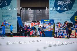 19.12.2021, Dresden, Germany (GER): Francesco De Fabiani (ITA), Lucas Chanavat (FRA), Thomas Helland Larsen (NOR-II), Even Northug (NOR-II), Marcus Grate (SWE), Valerio Grond (SUI), James Clinton Schoonmaker (USA), (l-r) - FIS world cup cross-country, team sprint, Dresden (GER). www.nordicfocus.com. © Tumashov/NordicFocus. Every downloaded picture is fee-liable.