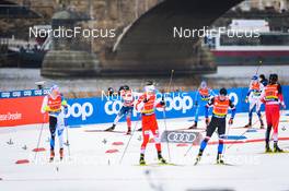 19.12.2021, Dresden, Germany (GER): Haavard Solaas Taugboel (NOR), Federico Pellegrino (ITA), Marcus Grate (SWE), (l-r) - FIS world cup cross-country, team sprint, Dresden (GER). www.nordicfocus.com. © Tumashov/NordicFocus. Every downloaded picture is fee-liable.