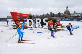 19.12.2021, Dresden, Germany (GER): Michael Hellweger (ITA-II), Ludek Seller (CZE), Jovian Hediger (SUI), (l-r) - FIS world cup cross-country, team sprint, Dresden (GER). www.nordicfocus.com. © Tumashov/NordicFocus. Every downloaded picture is fee-liable.