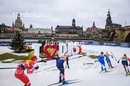 19.12.2021, Dresden, Germany (GER): Jessie Diggins (USA), Eva Urevc (SLO), Jonna Sundling (SWE), Magni Smedaas (NOR-II), (l-r) - FIS world cup cross-country, team sprint, Dresden (GER). www.nordicfocus.com. © Tumashov/NordicFocus. Every downloaded picture is fee-liable.