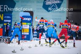 19.12.2021, Dresden, Germany (GER): Even Northug (NOR-II), Gleb Retivykh (RUS), Federico Pellegrino (ITA), (l-r) - FIS world cup cross-country, team sprint, Dresden (GER). www.nordicfocus.com. © Tumashov/NordicFocus. Every downloaded picture is fee-liable.