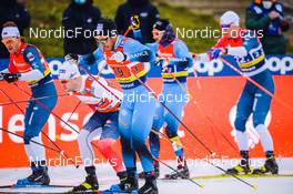 19.12.2021, Dresden, Germany (GER): Haavard Solaas Taugboel (NOR), Sindre Bjoernestad Skar (NOR), Richard Jouve (FRA), (l-r) - FIS world cup cross-country, team sprint, Dresden (GER). www.nordicfocus.com. © Tumashov/NordicFocus. Every downloaded picture is fee-liable.