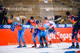 19.12.2021, Dresden, Germany (GER): Francesco De Fabiani (ITA), Jovian Hediger (SUI), Richard Jouve (FRA), (l-r) - FIS world cup cross-country, team sprint, Dresden (GER). www.nordicfocus.com. © Tumashov/NordicFocus. Every downloaded picture is fee-liable.