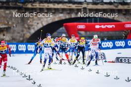 19.12.2021, Dresden, Germany (GER): Mathilde Myhrvold (NOR), Jasmi Joensuu (FIN), Coletta Rydzek (GER), Maja Dahlqvist (SWE), (l-r) - FIS world cup cross-country, team sprint, Dresden (GER). www.nordicfocus.com. © Tumashov/NordicFocus. Every downloaded picture is fee-liable.