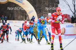 19.12.2021, Dresden, Germany (GER): Graham Ritchie (CAN), Andrew Young (GBR), Lucas Chanavat (FRA), Simone Mocellini (ITA-II), (l-r) - FIS world cup cross-country, team sprint, Dresden (GER). www.nordicfocus.com. © Tumashov/NordicFocus. Every downloaded picture is fee-liable.