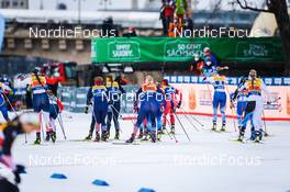 19.12.2021, Dresden, Germany (GER): Kristine Stavaas Skistad (NOR), Hannah Halvorsen (USA-II), Coletta Rydzek (GER), Hailey Swirbul (USA-II), Mariel Merlii Pulles (EST), (l-r) - FIS world cup cross-country, team sprint, Dresden (GER). www.nordicfocus.com. © Tumashov/NordicFocus. Every downloaded picture is fee-liable.