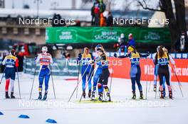 19.12.2021, Dresden, Germany (GER): Mathilde Myhrvold (NOR), Maja Dahlqvist (SWE), Katerina Janatova (CZE), Coletta Rydzek (GER), Tena Hadzic (CRO), (l-r) - FIS world cup cross-country, team sprint, Dresden (GER). www.nordicfocus.com. © Tumashov/NordicFocus. Every downloaded picture is fee-liable.