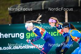 19.12.2021, Dresden, Germany (GER): Jessie Diggins (USA), Flora Dolci (FRA), (l-r) - FIS world cup cross-country, team sprint, Dresden (GER). www.nordicfocus.com. © Tumashov/NordicFocus. Every downloaded picture is fee-liable.