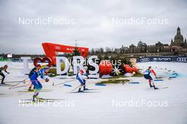 19.12.2021, Dresden, Germany (GER): Anamarija Lampic (SLO), Maja Dahlqvist (SWE), Mathilde Myhrvold (NOR), (l-r) - FIS world cup cross-country, team sprint, Dresden (GER). www.nordicfocus.com. © Tumashov/NordicFocus. Every downloaded picture is fee-liable.
