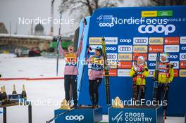 19.12.2021, Dresden, Germany (GER): Jessie Diggins (USA), Julia Kern (USA), Jonna Sundling (SWE), Maja Dahlqvist (SWE), (l-r) - FIS world cup cross-country, team sprint, Dresden (GER). www.nordicfocus.com. © Tumashov/NordicFocus. Every downloaded picture is fee-liable.