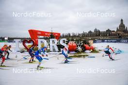 19.12.2021, Dresden, Germany (GER): Julie Myhre (NOR-II), Julia Kern (USA), Anamarija Lampic (SLO), Maja Dahlqvist (SWE), Mathilde Myhrvold (NOR), (l-r) - FIS world cup cross-country, team sprint, Dresden (GER). www.nordicfocus.com. © Tumashov/NordicFocus. Every downloaded picture is fee-liable.