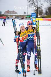 19.12.2021, Dresden, Germany (GER): Jessie Diggins (USA), Julia Kern (USA), (l-r) - FIS world cup cross-country, team sprint, Dresden (GER). www.nordicfocus.com. © Tumashov/NordicFocus. Every downloaded picture is fee-liable.