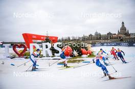 19.12.2021, Dresden, Germany (GER): Jenny Solin (SWE-II), Kristine Stavaas Skistad (NOR), Jonna Sundling (SWE), Eva Urevc (SLO), Hristina Matsokina (RUS), Jessie Diggins (USA), (l-r) - FIS world cup cross-country, team sprint, Dresden (GER). www.nordicfocus.com. © Tumashov/NordicFocus. Every downloaded picture is fee-liable.