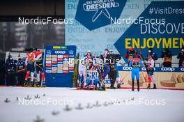 19.12.2021, Dresden, Germany (GER): Thomas Helland Larsen (NOR-II), Even Northug (NOR-II), Marcus Grate (SWE), Valerio Grond (SUI), James Clinton Schoonmaker (USA), Renaud Jay (FRA-II), Federico Pellegrino (ITA), (l-r) - FIS world cup cross-country, team sprint, Dresden (GER). www.nordicfocus.com. © Tumashov/NordicFocus. Every downloaded picture is fee-liable.
