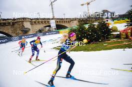 19.12.2021, Dresden, Germany (GER): Julie Myhre (NOR-II), Julia Kern (USA), Sofie Krehl (GER-II), (l-r) - FIS world cup cross-country, team sprint, Dresden (GER). www.nordicfocus.com. © Tumashov/NordicFocus. Every downloaded picture is fee-liable.