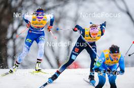 19.12.2021, Dresden, Germany (GER): Jasmin Kahara (FIN), Laura Gimmler (GER-II), Flora Dolci (FRA), (l-r) - FIS world cup cross-country, team sprint, Dresden (GER). www.nordicfocus.com. © Tumashov/NordicFocus. Every downloaded picture is fee-liable.