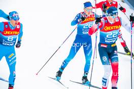 28.12.2021, Lenzerheide, Switzerland (SUI): Federico Pellegrino (ITA), Erwan Kaeser (SUI), Harald Oestberg Amundsen (NOR), (l-r)  - FIS world cup cross-country, tour de ski, individual sprint, Lenzerheide (SUI). www.nordicfocus.com. © Modica/NordicFocus. Every downloaded picture is fee-liable.