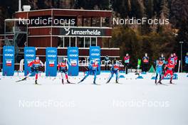 28.12.2021, Lenzerheide, Switzerland (SUI): Erik Valnes (NOR), Paal Golberg (NOR), Valerio Grond (SUI), Roman Furger (SUI), Renaud Jay (FRA), Alexander Terentev (RUS), (l-r)  - FIS world cup cross-country, tour de ski, individual sprint, Lenzerheide (SUI). www.nordicfocus.com. © Modica/NordicFocus. Every downloaded picture is fee-liable.